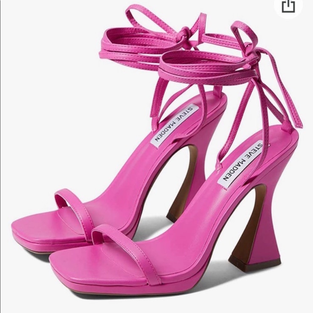 New Hot Pink Steve Madden Lafayette Lace Up Heeled Sandal